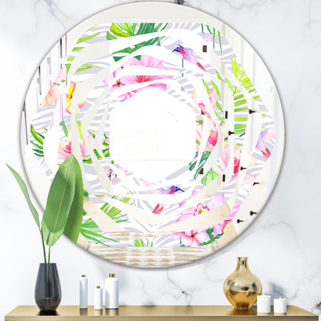 Tropical Botanicals and Flowers VI - Modern Round or Oval Wall Mirror - Whirl