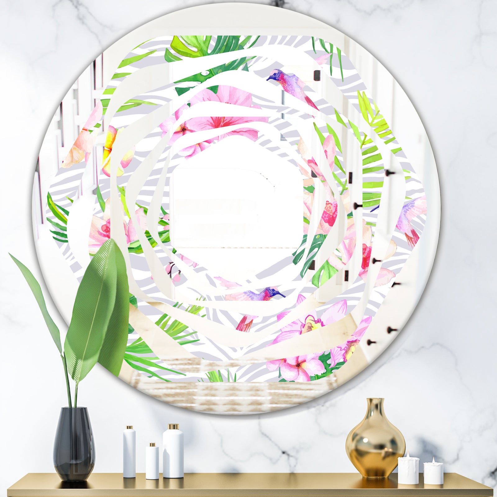 Tropical Botanicals and Flowers VI - Modern Round or Oval Wall Mirror - Whirl