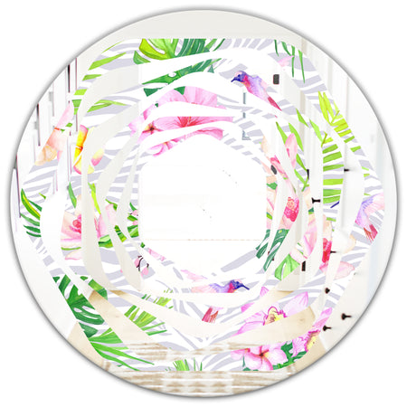 Tropical Botanicals and Flowers VI - Modern Round or Oval Wall Mirror - Whirl
