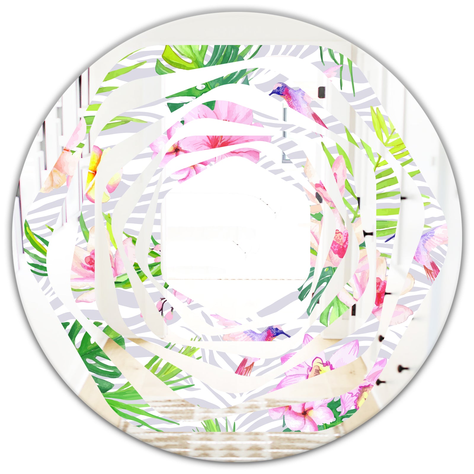 Tropical Botanicals and Flowers VI - Modern Round or Oval Wall Mirror - Whirl