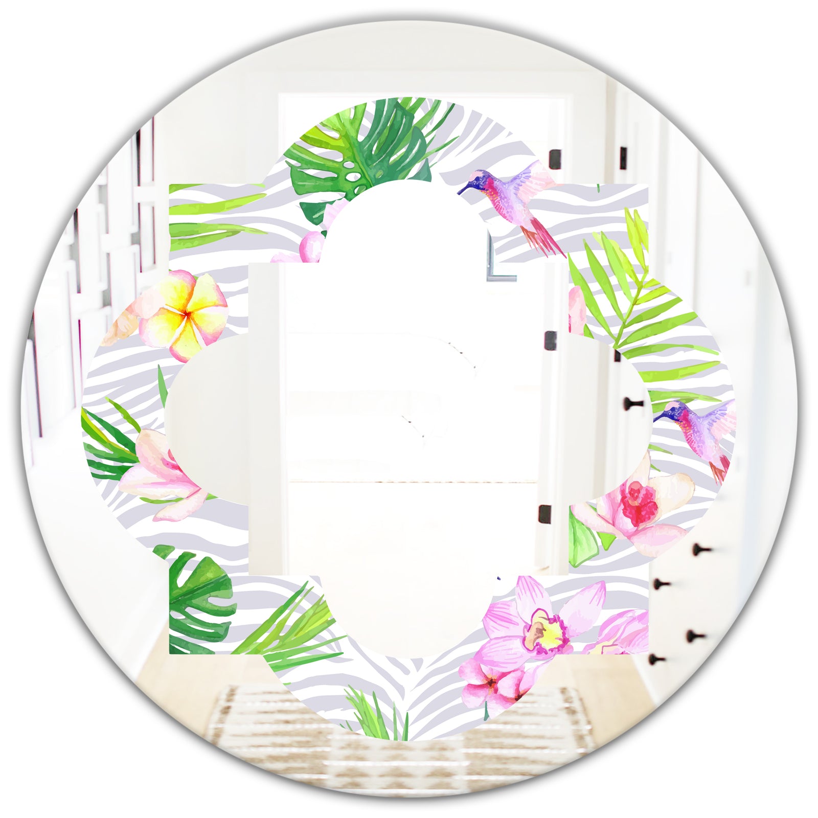 Tropical Botanicals and Flowers VI - Modern Round or Oval Wall Mirror - Quatrefoil