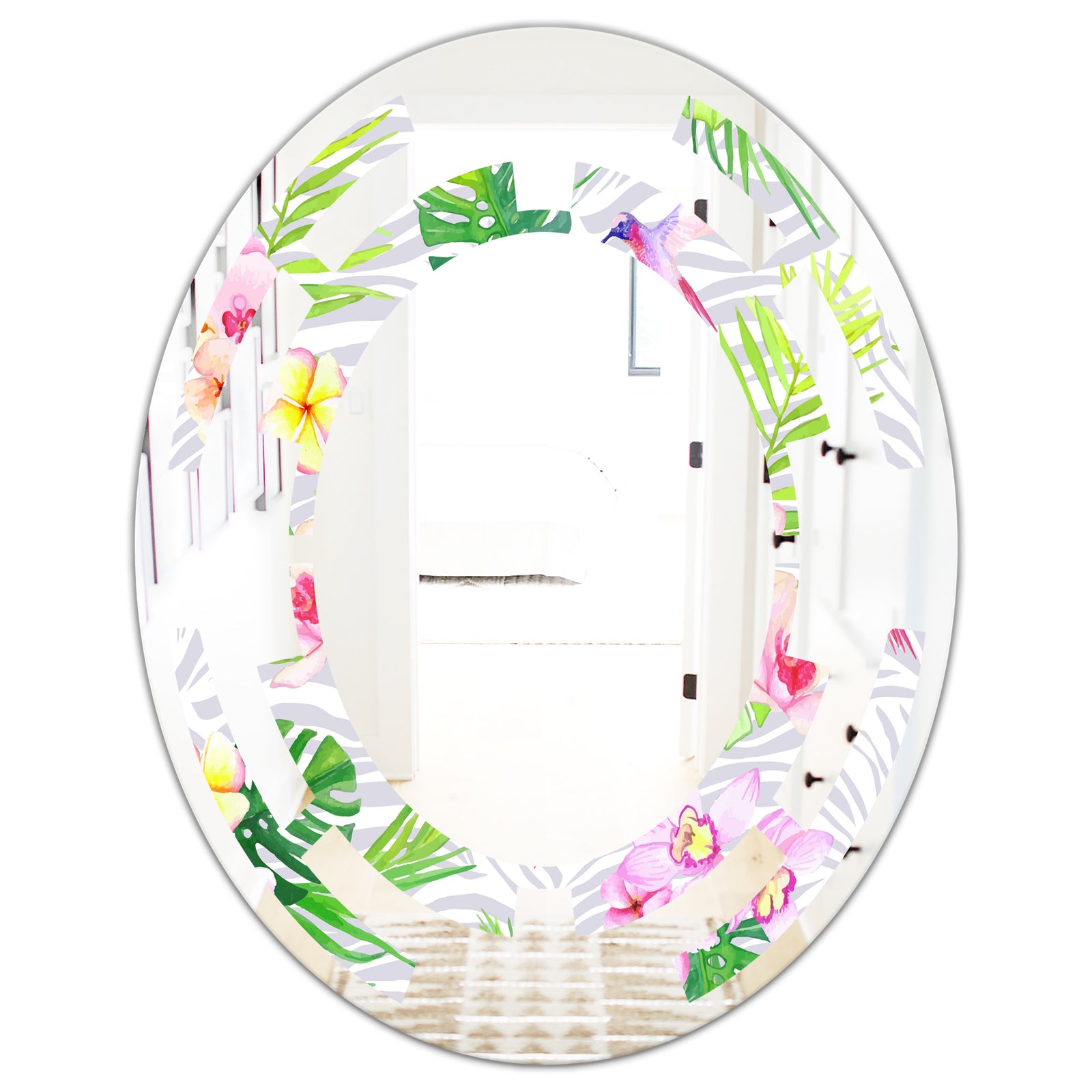 Tropical Botanicals and Flowers VI - Modern Round or Oval Wall Mirror - Space