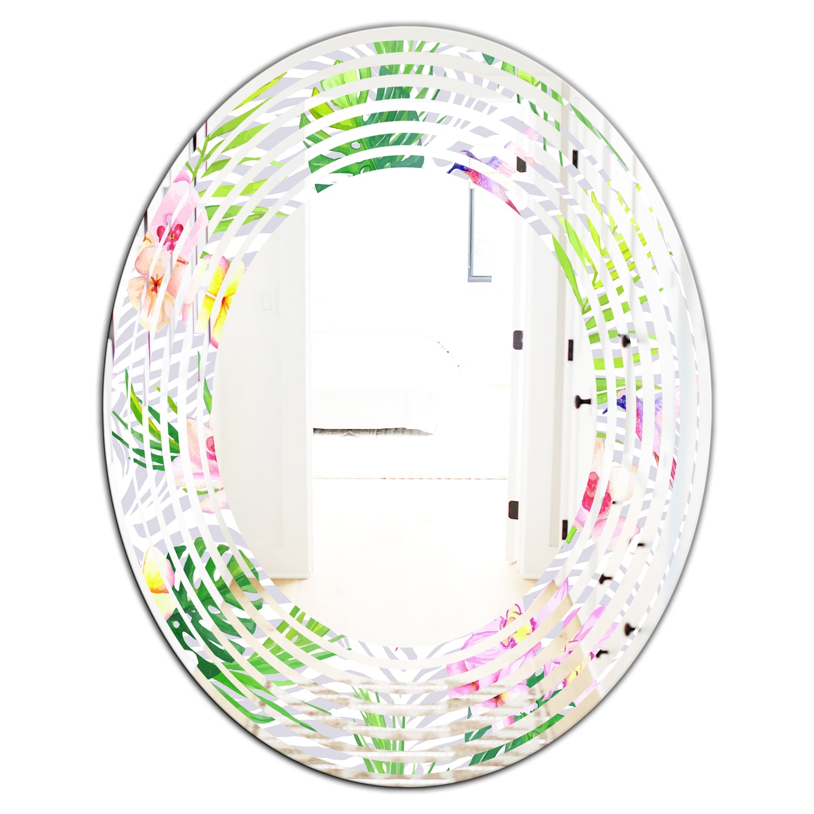 Tropical Botanicals and Flowers VI - Modern Round or Oval Wall Mirror - Wave