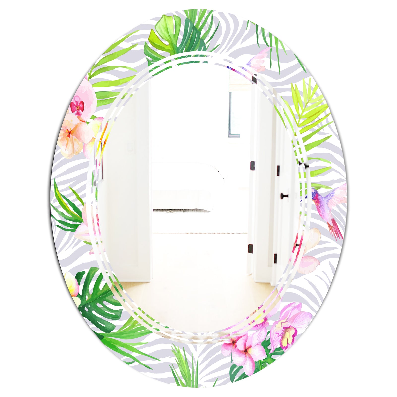 Tropical Botanicals and Flowers VI - Modern Round or Oval Wall Mirror - Triple C