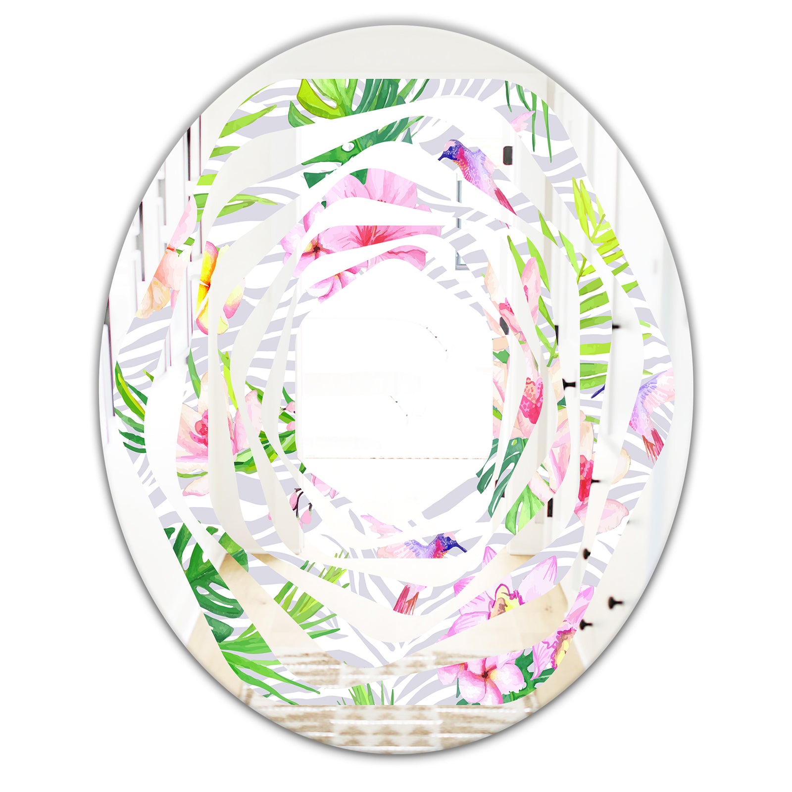 Tropical Botanicals and Flowers VI - Modern Round or Oval Wall Mirror - Whirl