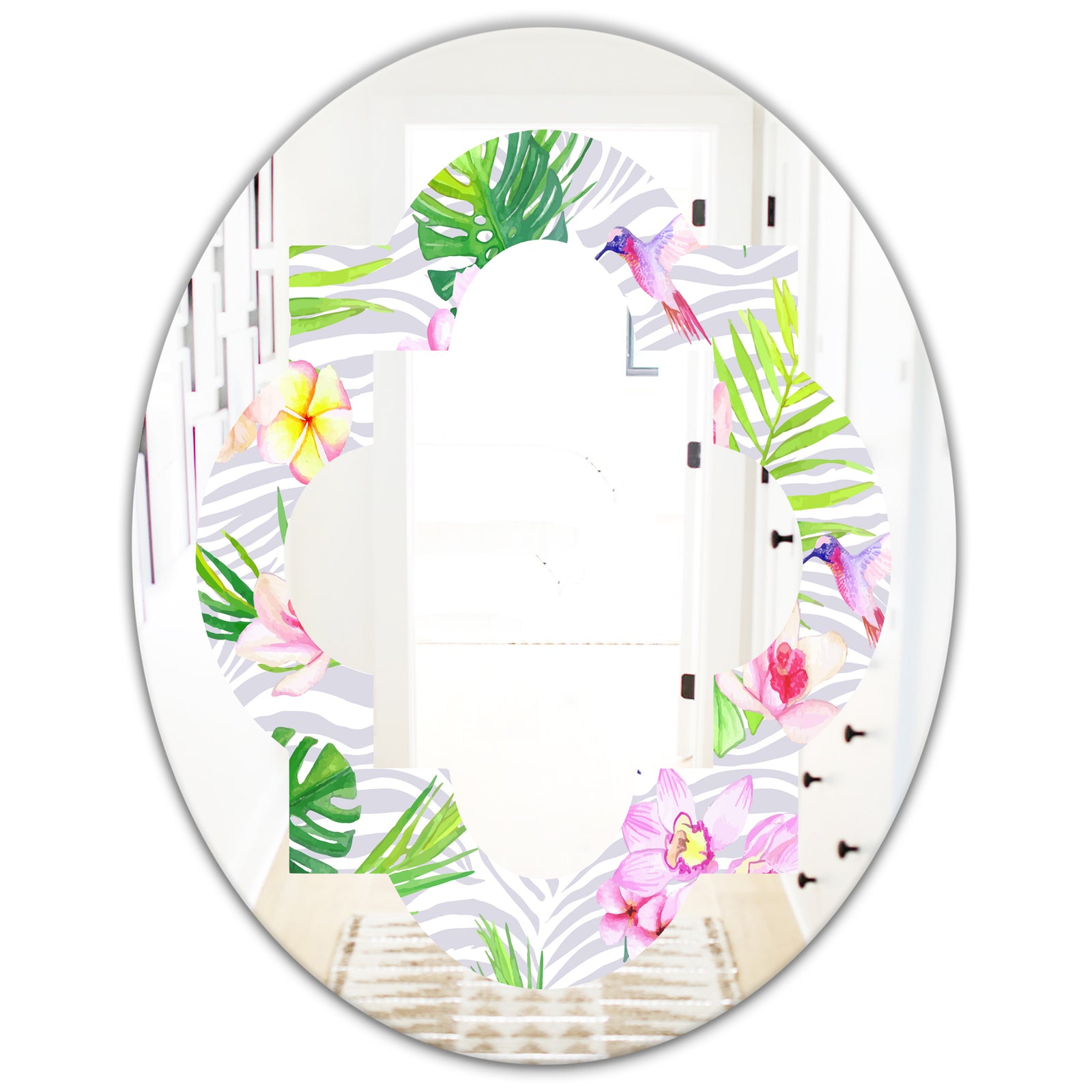 Tropical Botanicals and Flowers VI - Modern Round or Oval Wall Mirror - Quatrefoil