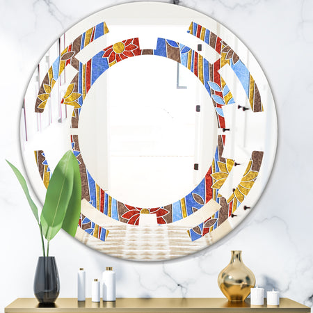 Floral Retro Pattern III - Modern Round or Oval Wall Mirror - Space