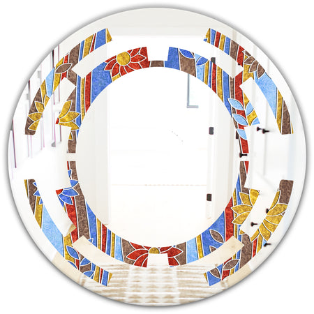 Floral Retro Pattern III - Modern Round or Oval Wall Mirror - Space
