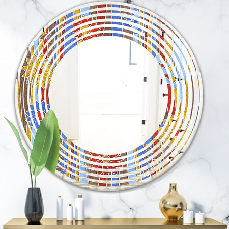 Floral Retro Pattern III - Modern Round or Oval Wall Mirror - Wave