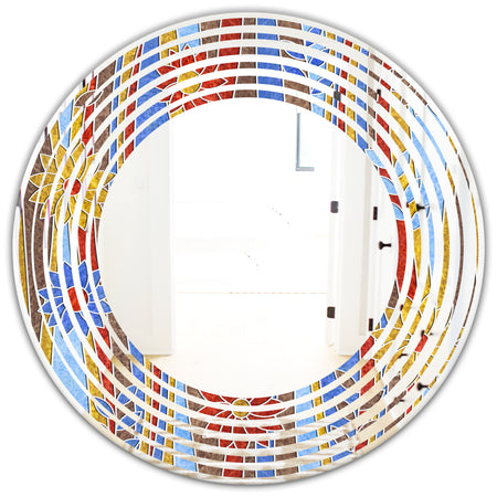 Floral Retro Pattern III - Modern Round or Oval Wall Mirror - Wave