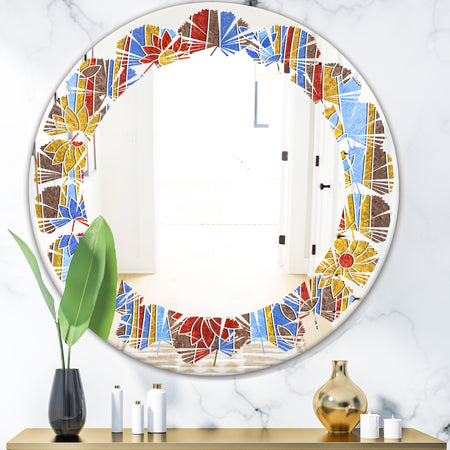 Floral Retro Pattern III - Modern Round or Oval Wall Mirror - Leaves