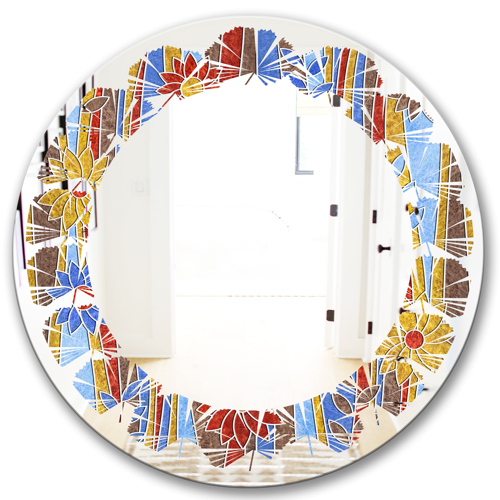 Floral Retro Pattern III - Modern Round or Oval Wall Mirror - Leaves