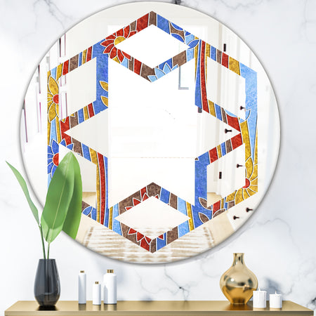Floral Retro Pattern III - Modern Round or Oval Wall Mirror - Hexagon Star