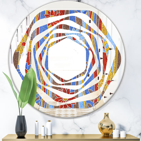 Floral Retro Pattern III - Modern Round or Oval Wall Mirror - Whirl