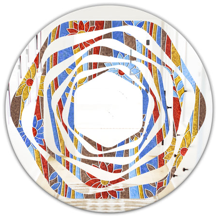 Floral Retro Pattern III - Modern Round or Oval Wall Mirror - Whirl