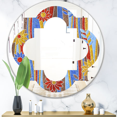 Floral Retro Pattern III - Modern Round or Oval Wall Mirror - Quatrefoil