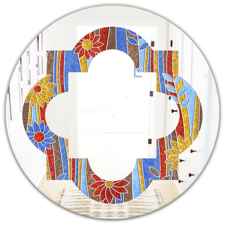 Floral Retro Pattern III - Modern Round or Oval Wall Mirror - Quatrefoil