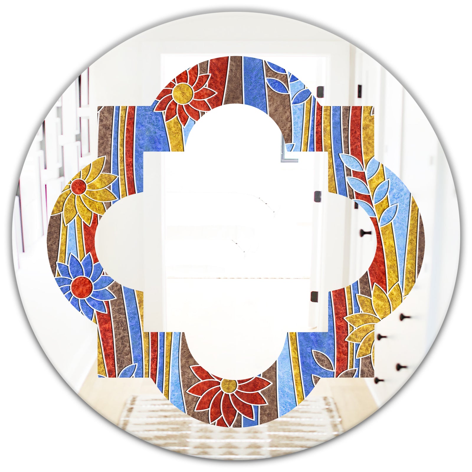 Floral Retro Pattern III - Modern Round or Oval Wall Mirror - Quatrefoil