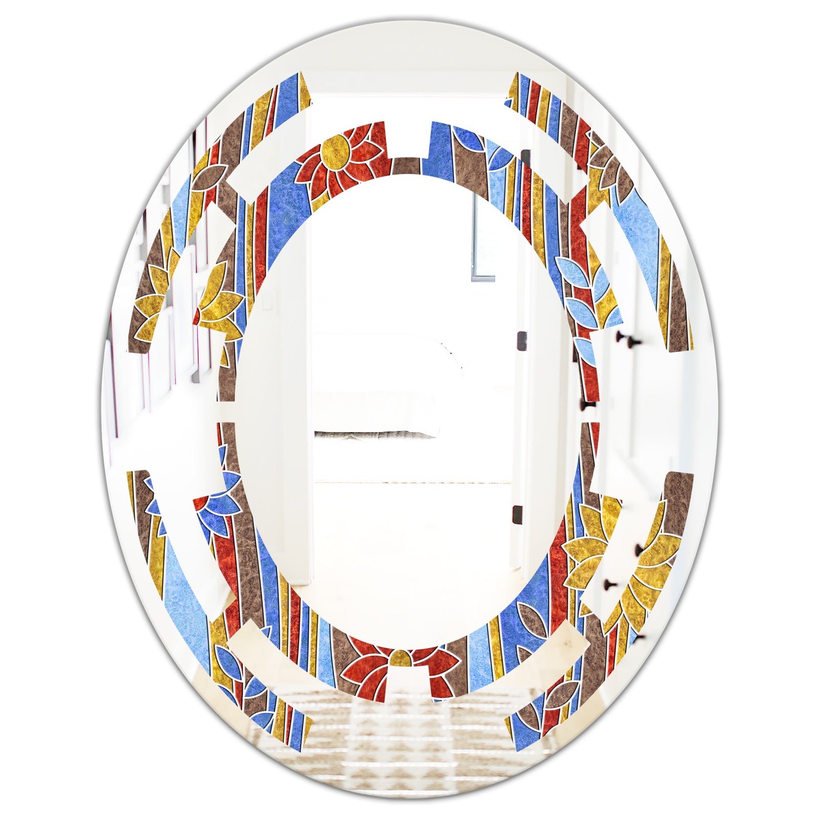 Floral Retro Pattern III - Modern Round or Oval Wall Mirror - Space