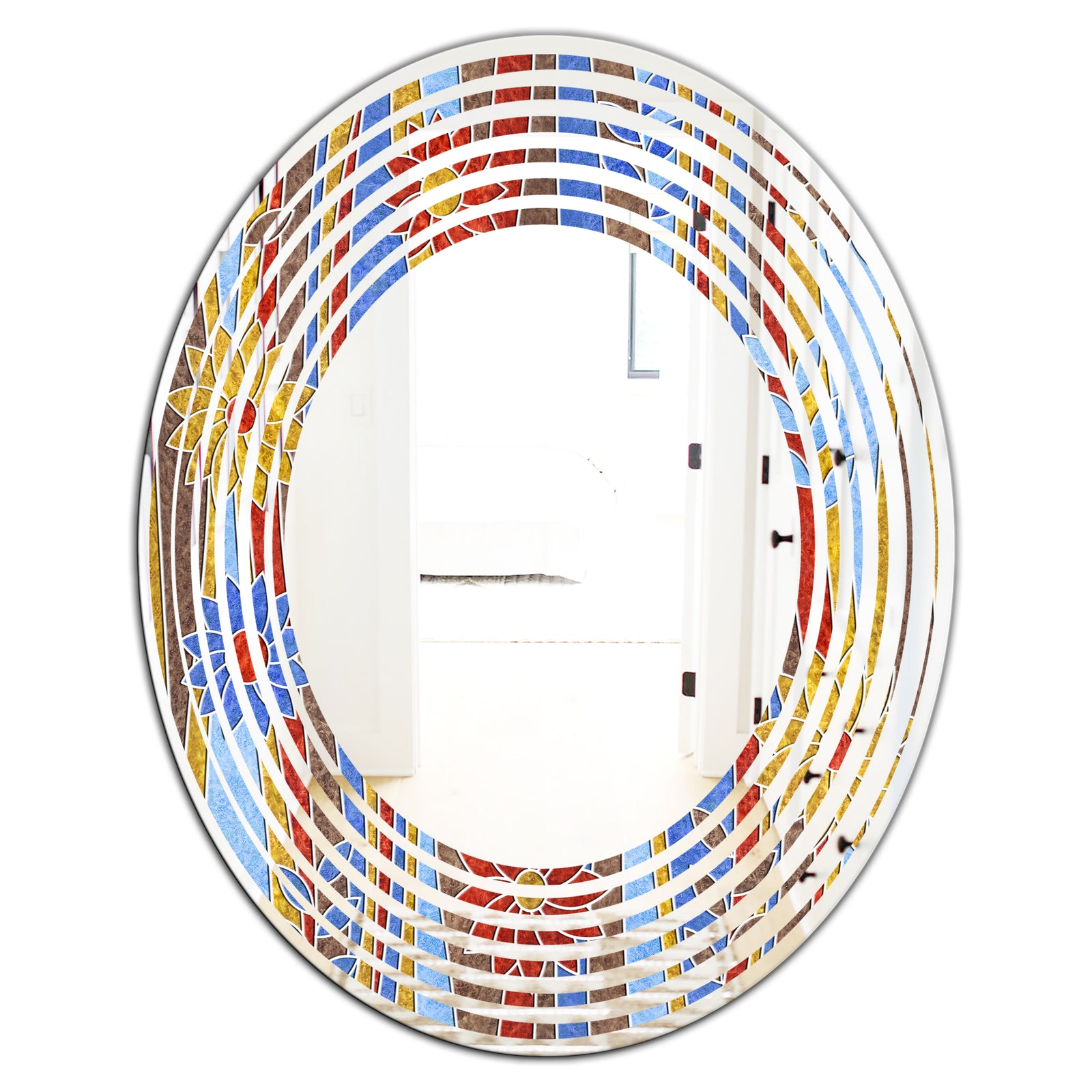 Floral Retro Pattern III - Modern Round or Oval Wall Mirror - Wave