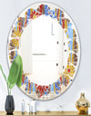 Floral Retro Pattern III - Modern Round or Oval Wall Mirror - Leaves