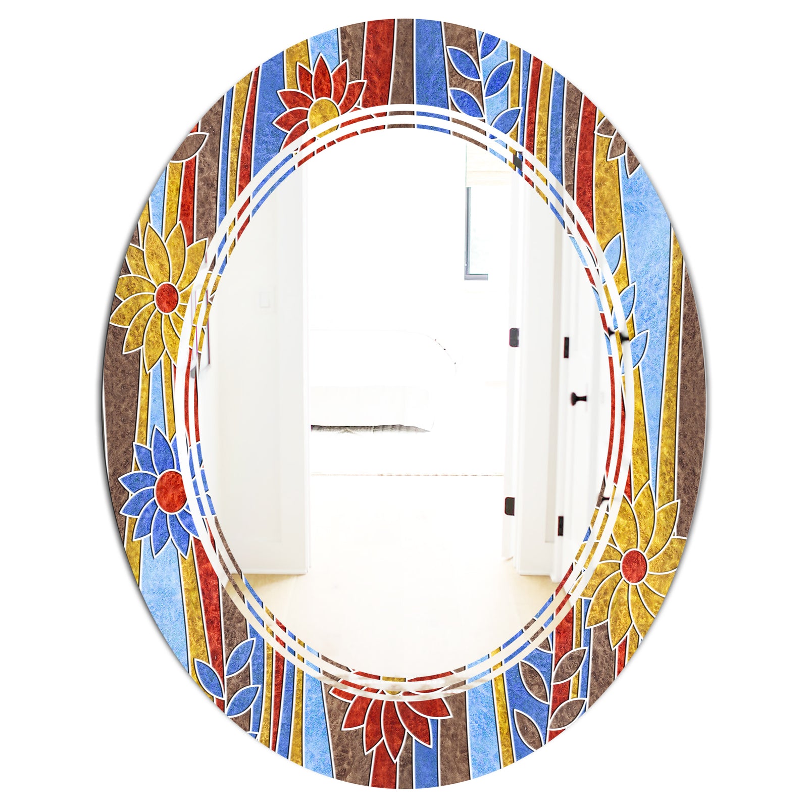 Floral Retro Pattern III - Modern Round or Oval Wall Mirror - Triple C