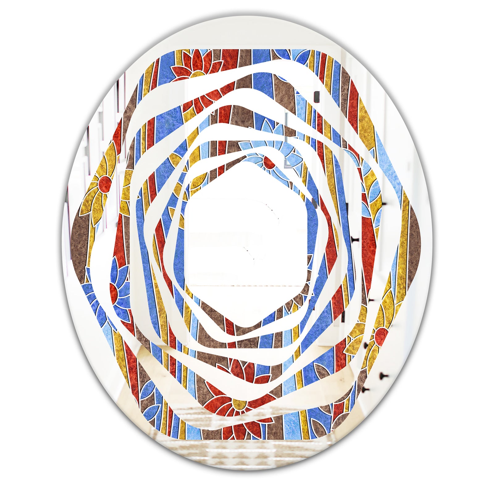 Floral Retro Pattern III - Modern Round or Oval Wall Mirror - Whirl