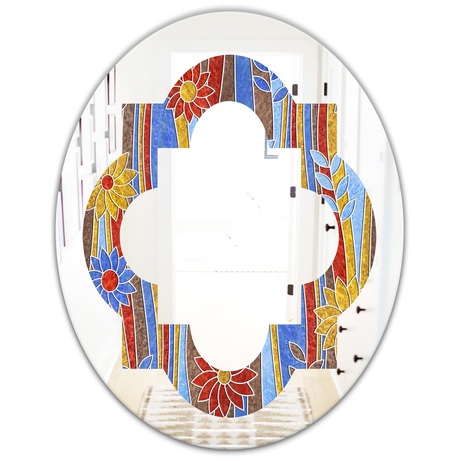 Floral Retro Pattern III - Modern Round or Oval Wall Mirror - Quatrefoil