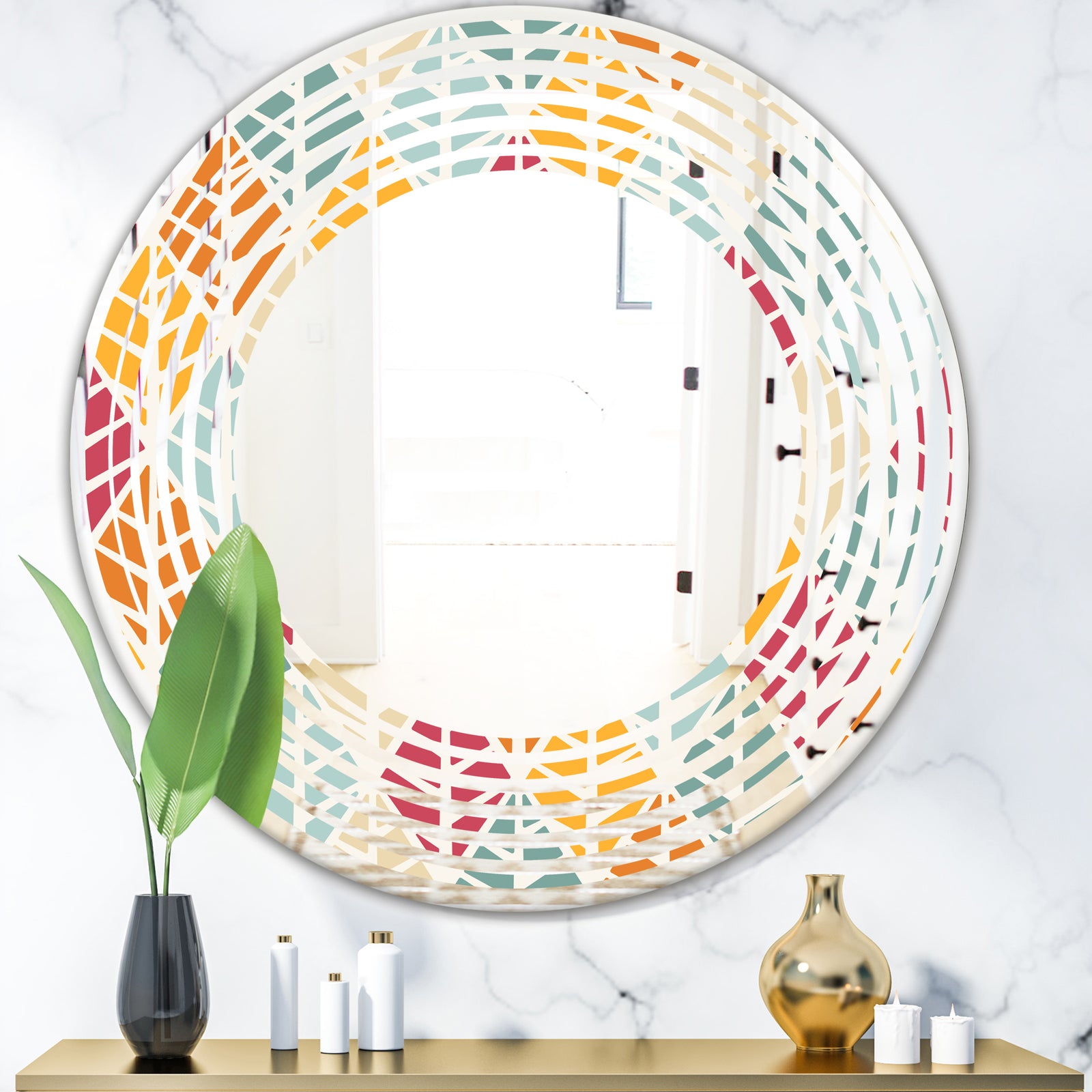 Diamond Retro X - Modern Round or Oval Wall Mirror - Wave