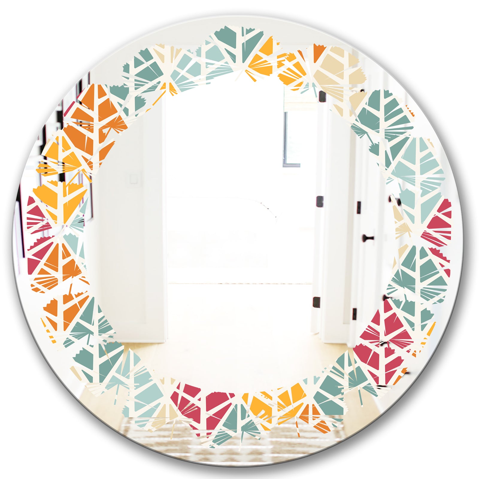 Diamond Retro X - Modern Round or Oval Wall Mirror - Leaves
