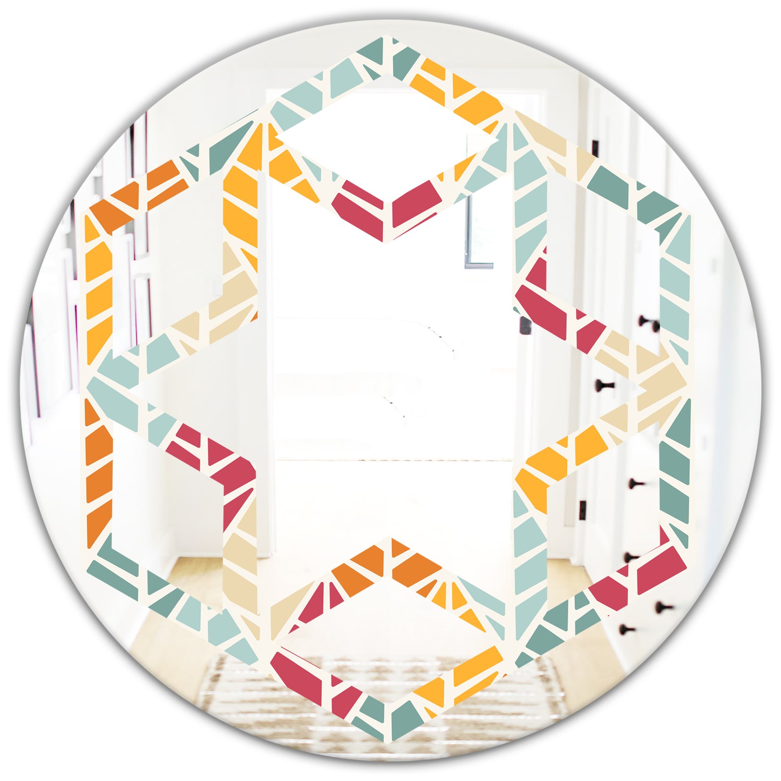 Diamond Retro X - Modern Round or Oval Wall Mirror - Hexagon Star