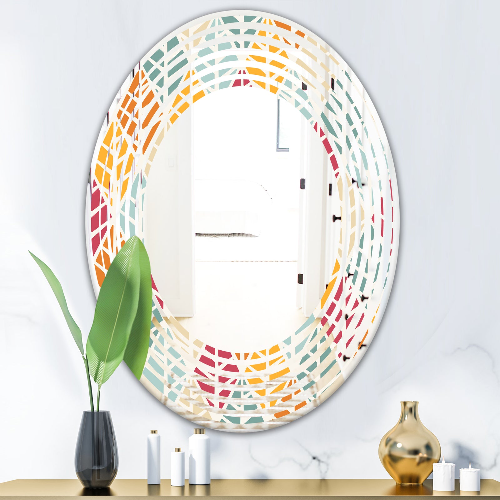 Diamond Retro X - Modern Round or Oval Wall Mirror - Wave
