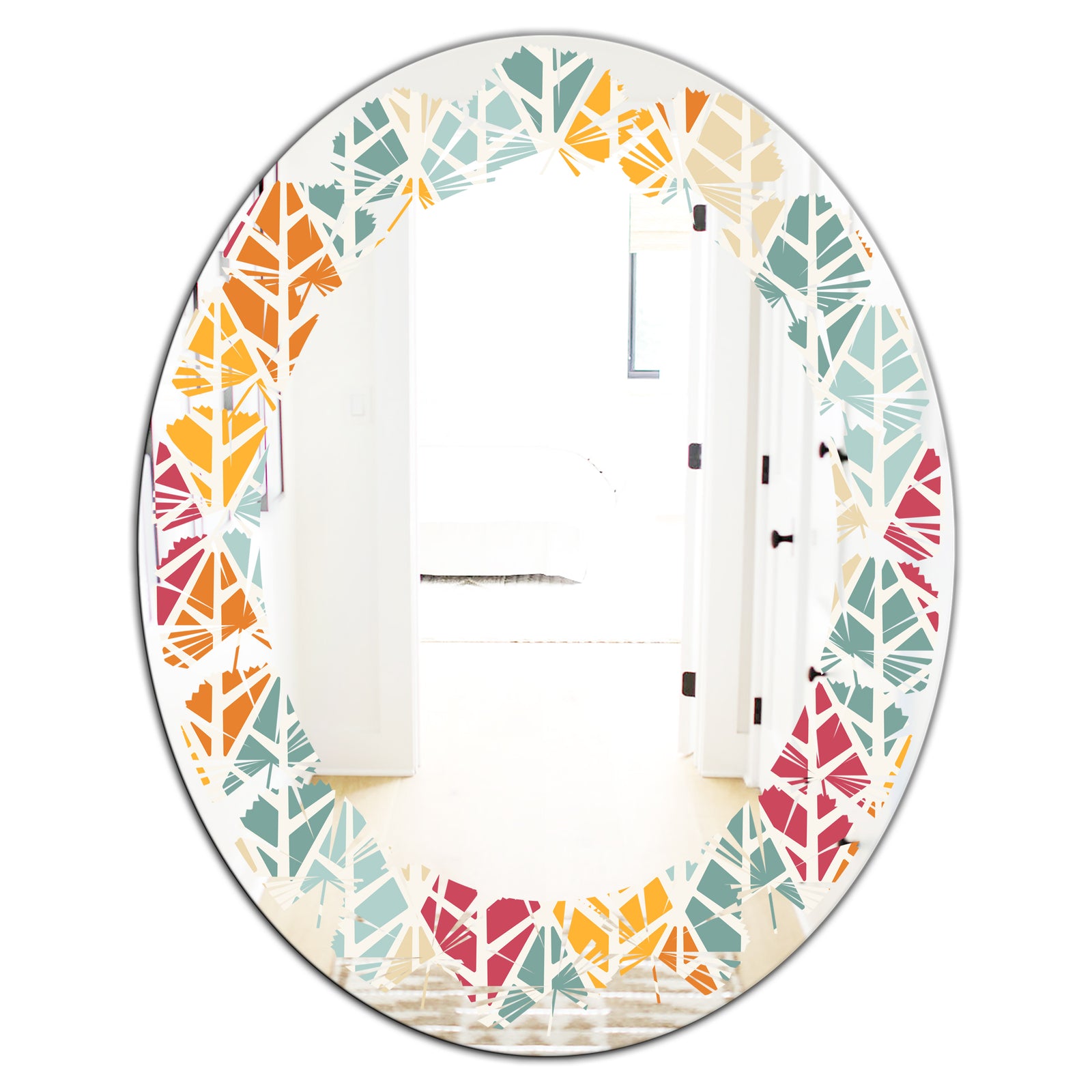 Diamond Retro X - Modern Round or Oval Wall Mirror - Leaves