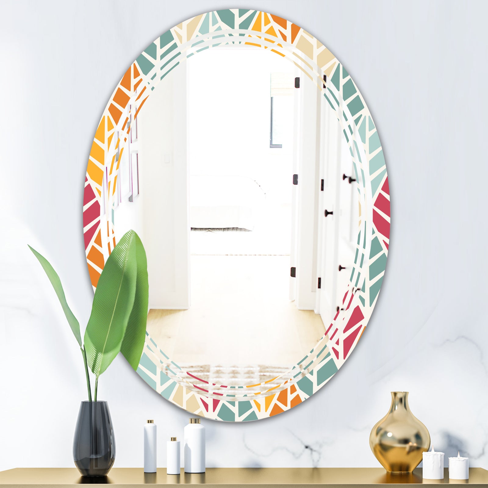 Diamond Retro X - Modern Round or Oval Wall Mirror - Triple C