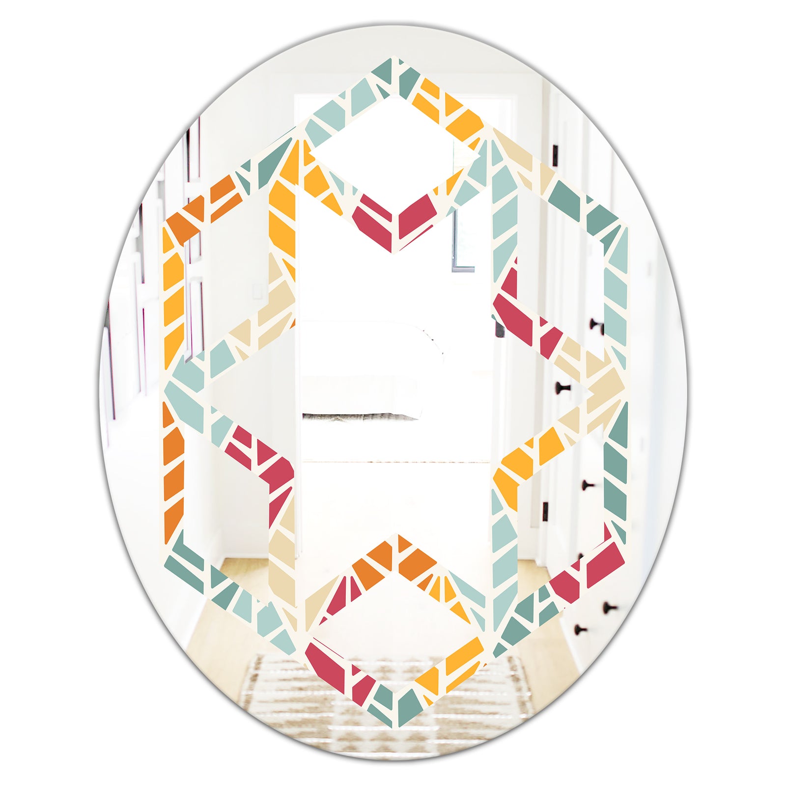 Diamond Retro X - Modern Round or Oval Wall Mirror - Hexagon Star