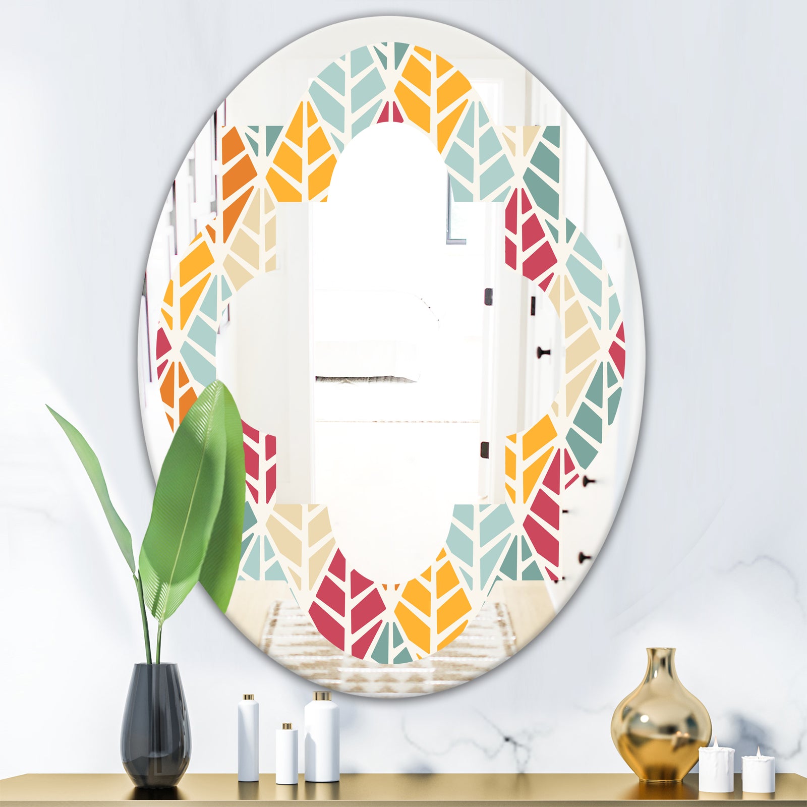 Diamond Retro X - Modern Round or Oval Wall Mirror - Quatrefoil