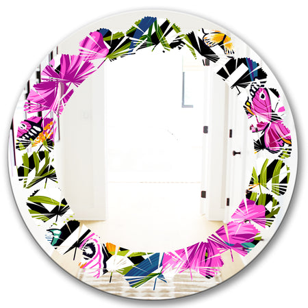 Tropical Foliage and Geometrics - Modern Round or Oval Wall Mirror - Leaves