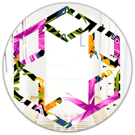 Tropical Foliage and Geometrics - Modern Round or Oval Wall Mirror - Hexagon Star