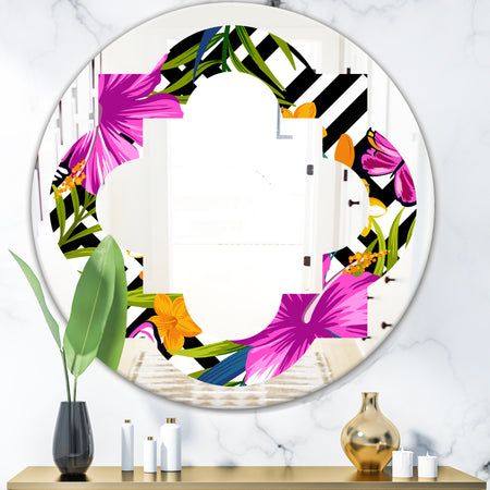 Tropical Foliage and Geometrics - Modern Round or Oval Wall Mirror - Quatrefoil