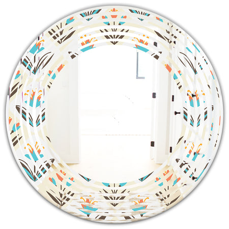 Pattern with floral ornament - Cottage Round or Oval Wall Mirror - Wave