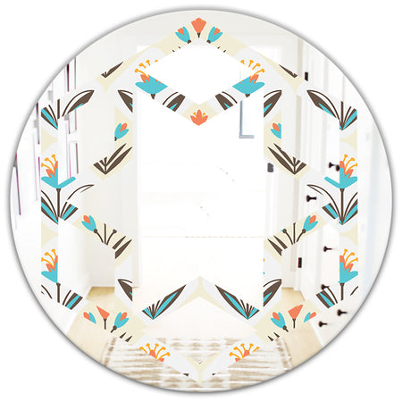 Pattern with floral ornament - Cottage Round or Oval Wall Mirror - Hexagon Star