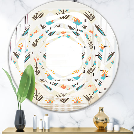 Pattern with floral ornament - Cottage Round or Oval Wall Mirror - Whirl
