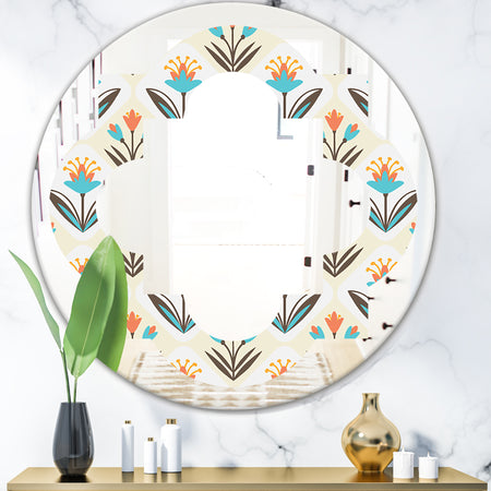 Pattern with floral ornament - Cottage Round or Oval Wall Mirror - Quatrefoil
