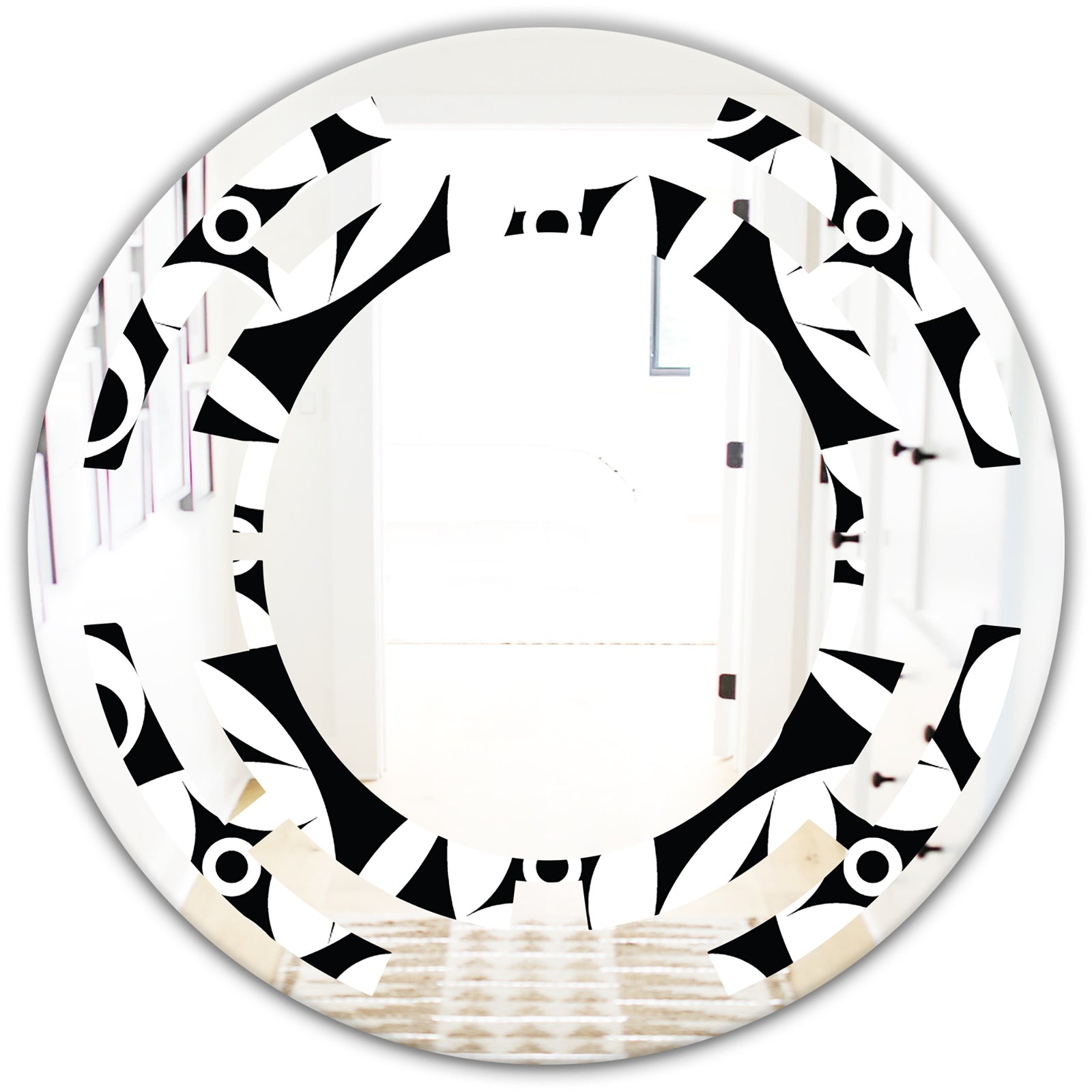 Monochrome Geometric Pattern VII - Modern Round or Oval Wall Mirror - Space