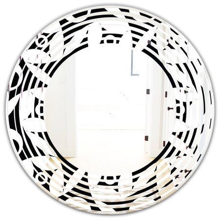 Monochrome Geometric Pattern VII - Modern Round or Oval Wall Mirror - Wave
