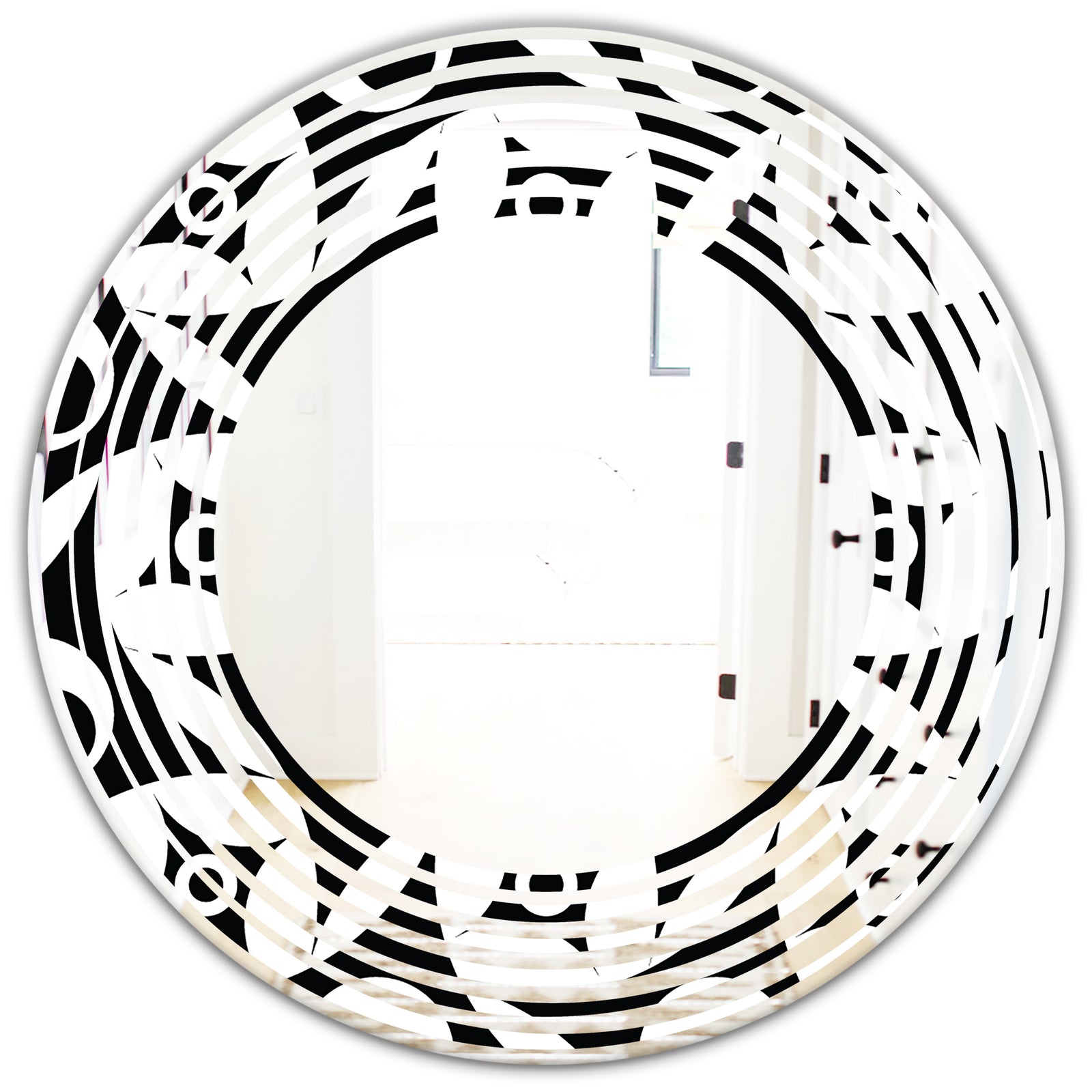 Monochrome Geometric Pattern VII - Modern Round or Oval Wall Mirror - Wave