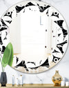 Monochrome Geometric Pattern VII - Modern Round or Oval Wall Mirror - Leaves