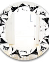 Monochrome Geometric Pattern VII - Modern Round or Oval Wall Mirror - Leaves