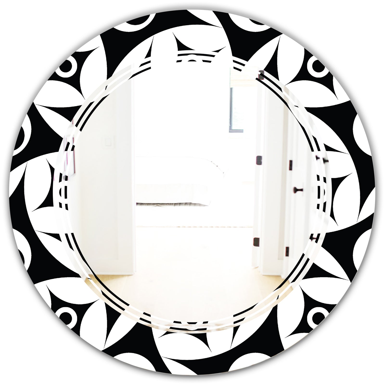 Monochrome Geometric Pattern VII - Modern Round or Oval Wall Mirror - Triple C