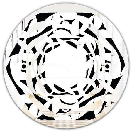 Monochrome Geometric Pattern VII - Modern Round or Oval Wall Mirror - Whirl